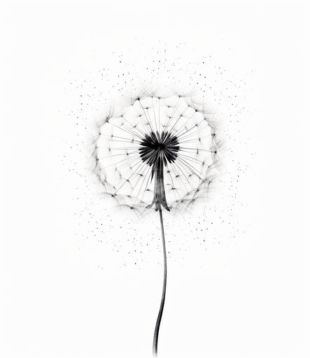 Black silhouette of a dandelion on white background