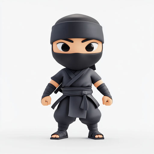 3D ninja on flat white background in photo-realistic style