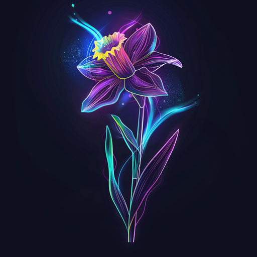 Futuristic flat tattoo sketch of a daffodil