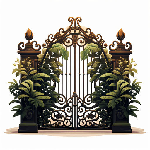 Gate in the style of Chiaroscuro Art, on white background