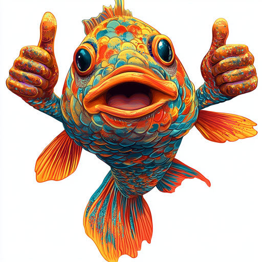 Humorous caricature of a koi fish with human characteristics