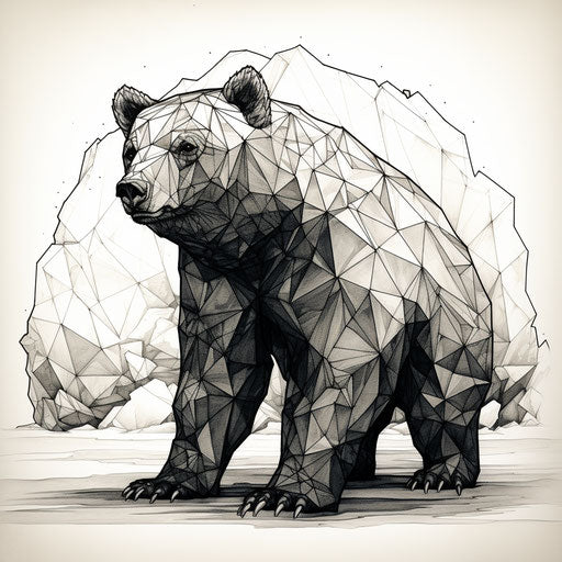 Geometrical bear art poster, strong line work style, crumpled