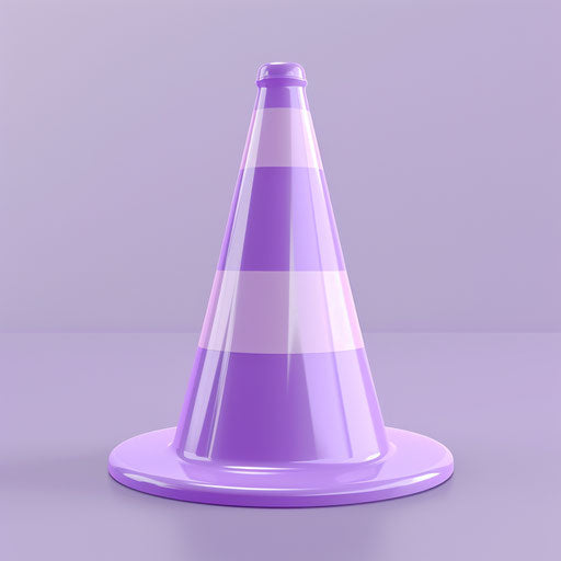 Realistic traffic cone on flat lavender background