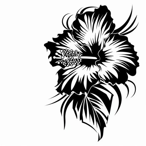 Tribal style hibiscus tattoo on white backdrop