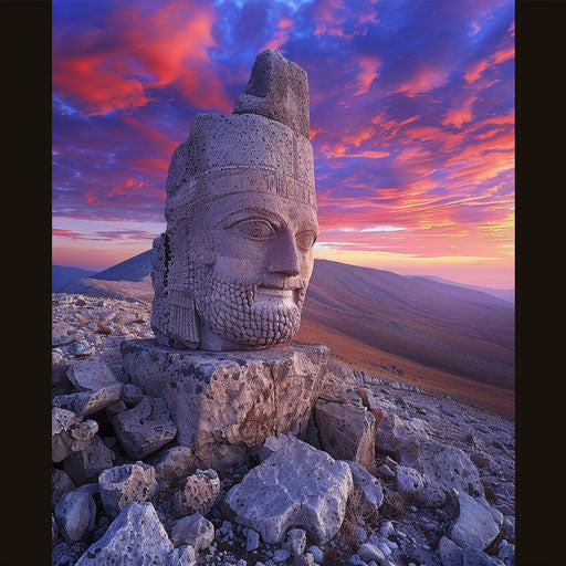 Mount Nemrut at dusk with vibrant colors