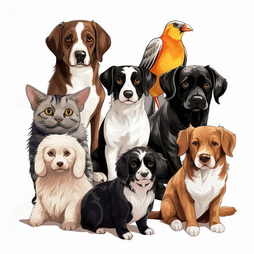 Illustration of small animals in the style of Chiaroscuro Art, on white background