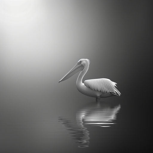 Pelican in a minimalist black and white setting