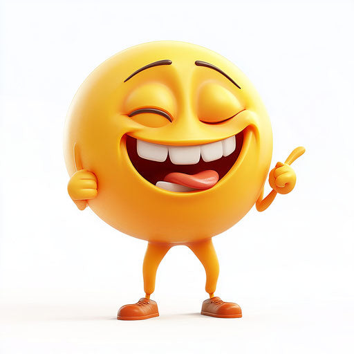 Humorous caricature of an emoji cartoon with human features
