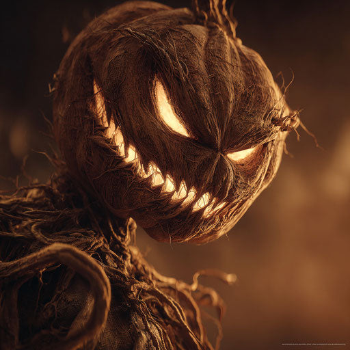 A fearsome glowing jack-o'-lantern in the dark