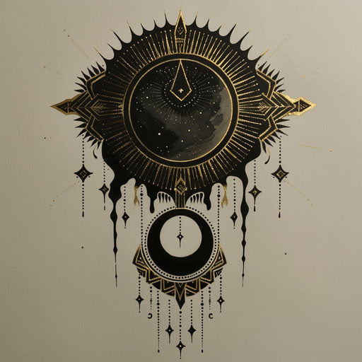 Elegant eclipse with art deco embellishments, in black and gold