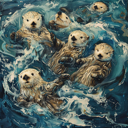 Sea otters floating among the waves, vital protectors of marine ecosystems