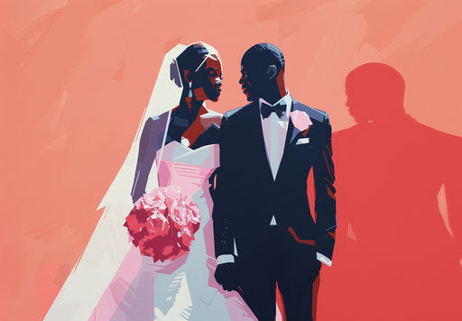 Young married couple standing in wedding attire