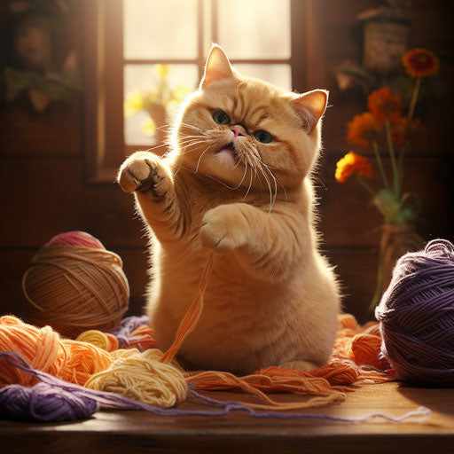 Exotic cat playing with yarn