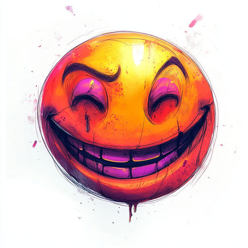 Flat tattoo sketch with a smile and warm to cool gradient color fill on white background