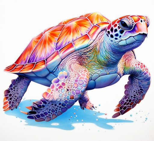 Colorful turtle drawing in monochromatic style