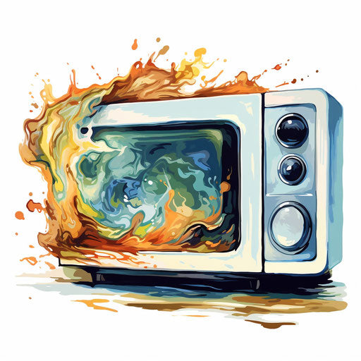 Microwave illustration in the style of oil painting, white background