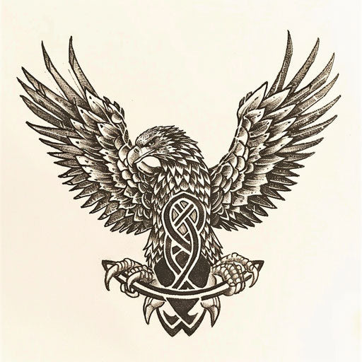 Celtic eagle tattoo design on white background