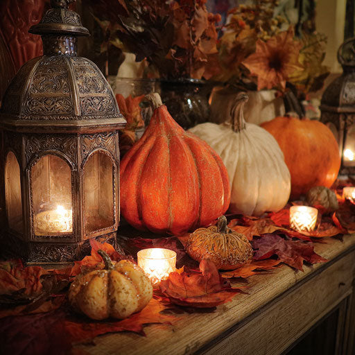Autumn Elements Surrounding Decorative Pumpkins