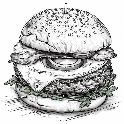 Gourmet burger with fried egg and arugula