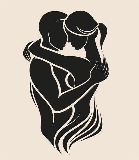 Symbolic embrace in flowing silhouettes style