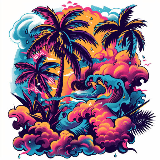 Exotic flat tattoo sketch of a tropical storm