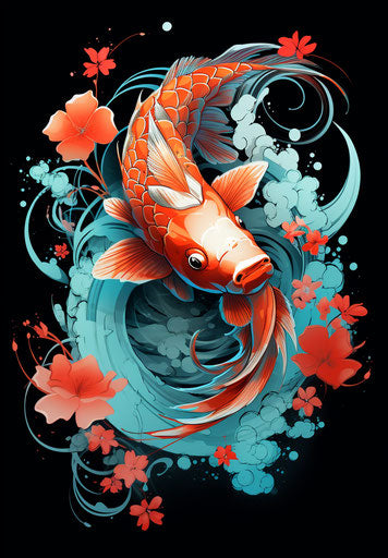 Koi fish with red flowers around its mouth