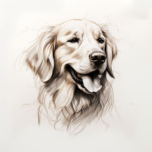 Golden retriever dog's head drawn in black pen