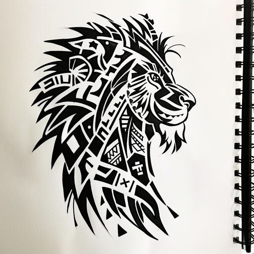 African tribal-inspired tattoo sketch of the Lion of Judah