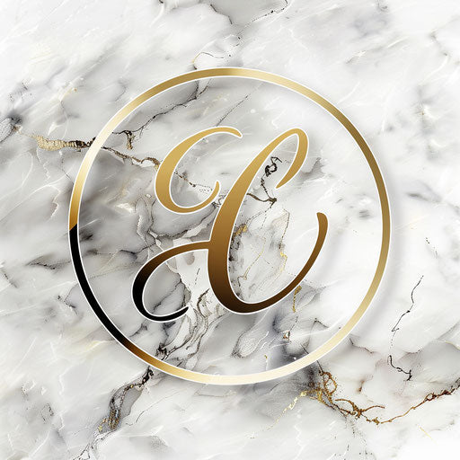 Elegant cursive cleaning logo with marble background and gold accents