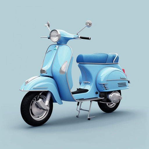 Realistic scooter illustration on blue background, light blur