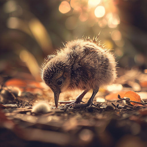 Kiwi bird chick pecking at the ground
