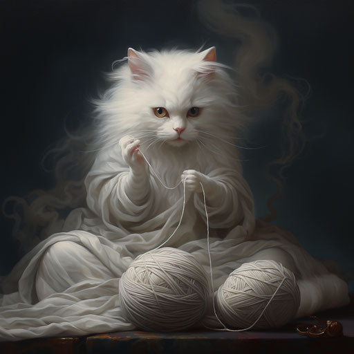 White cat playing with yarn