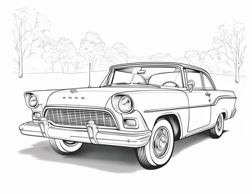 Vintage car coloring page, in the style of creased nostalgic yearning 31:24