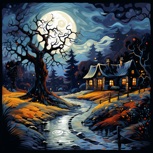 Night clipart in the style of oil painting