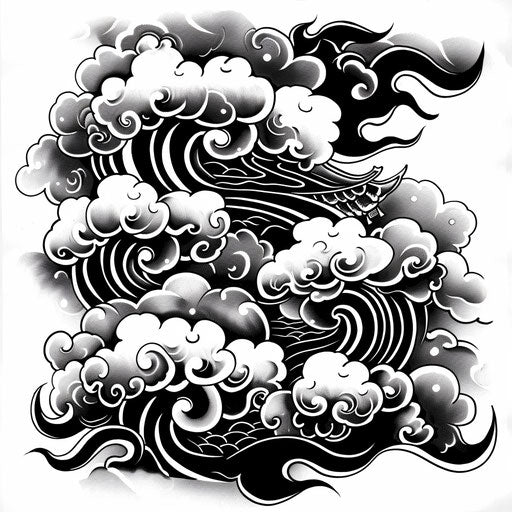 Asian-inspired cloud tattoo on white background