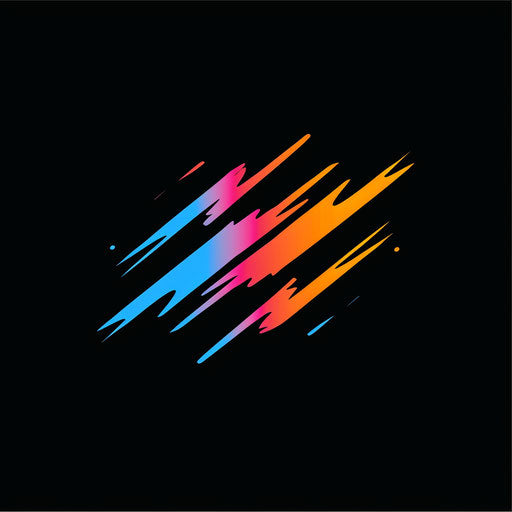Dynamic logo design with sharp lines and bold colors, on a black background
