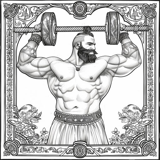 Circus strongman effortlessly lifting heavy weights