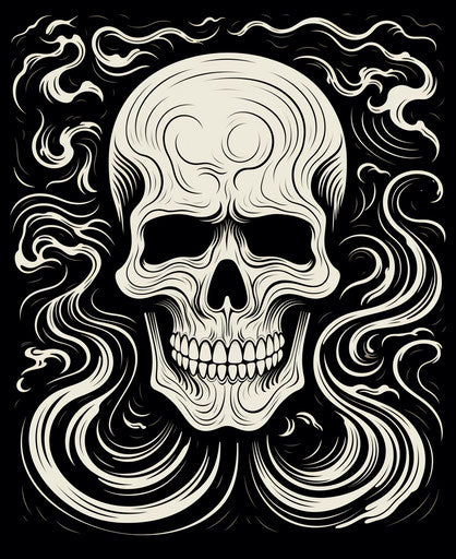 Eerie black and white skull with wavy pattern
