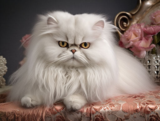 White male Persian cat, silver style, feminine sensibilities
