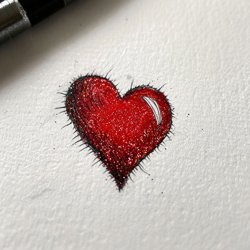 Minimalist sparkle tattoo sketch of a simple heart filled with red