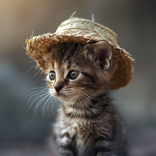 Kitten in straw hat, suburban ennui capturer style