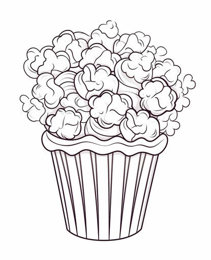 Popcorn coloring pages, captivating style, expressionistic depictions