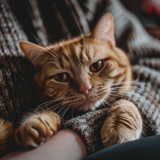 Brown cat held by its owner