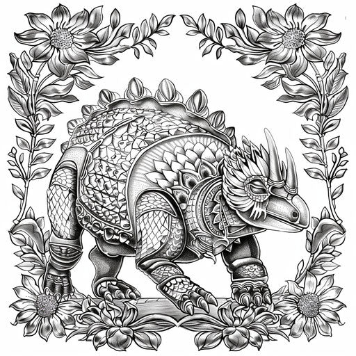Elegant ankylosaurus with art nouveau motifs, sophisticated