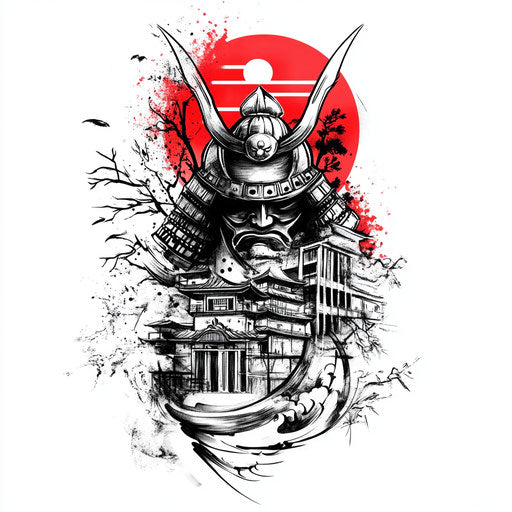 Japanese samurai tattoo with rising sun motif