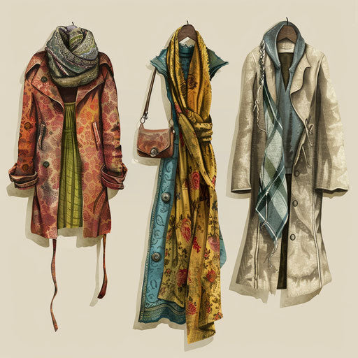 Realistic clothes clipart on beige background, rustic appeal