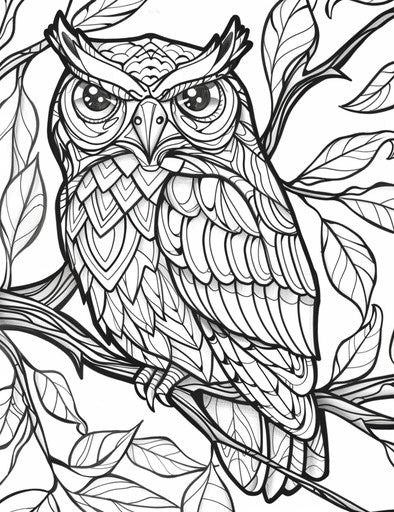 Owl coloring page with blank words in security camera style