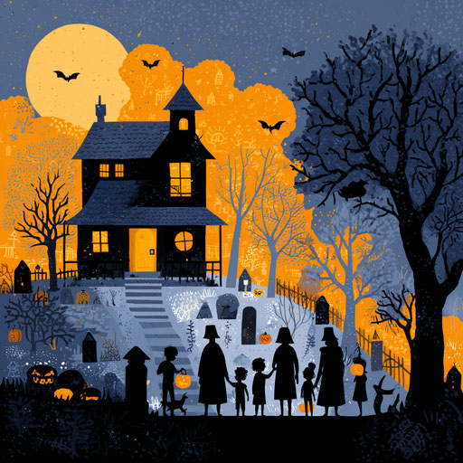 Vibrant Halloween Night at a Spooky Rural House