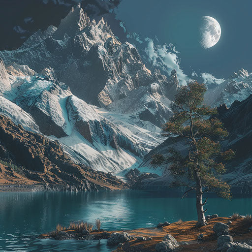 Hyper-realistic snowy mountain range