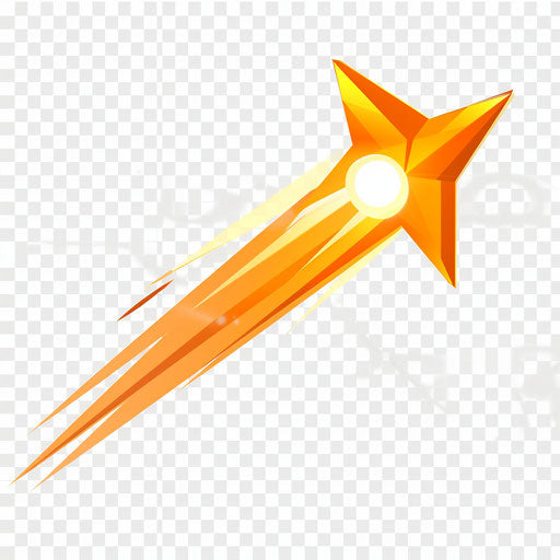 Small orange star flying by in space, arrow, sun symbol